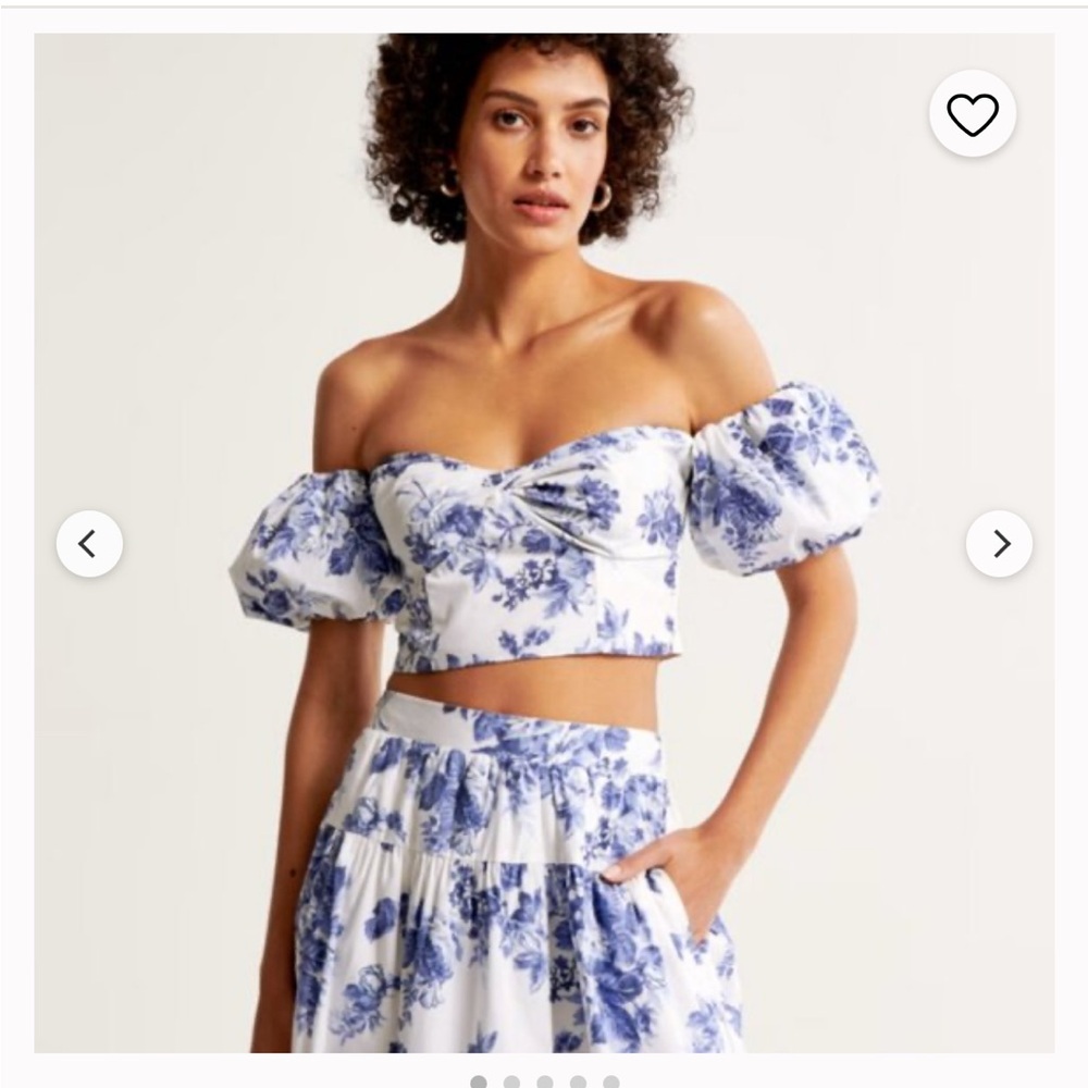 Abercrombie & Fitch White and Blue Floral Puff Sleeve Skirt Set
